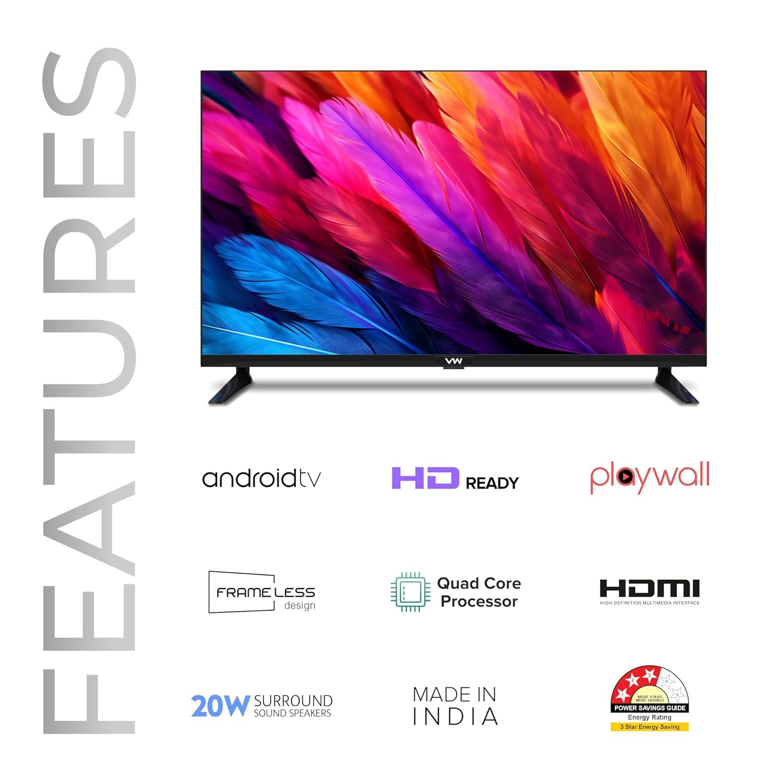 VW 80 cm (32 inches) Playwall Frameless Series HD Ready Android Smart LED TV VW32F5 - Image 3