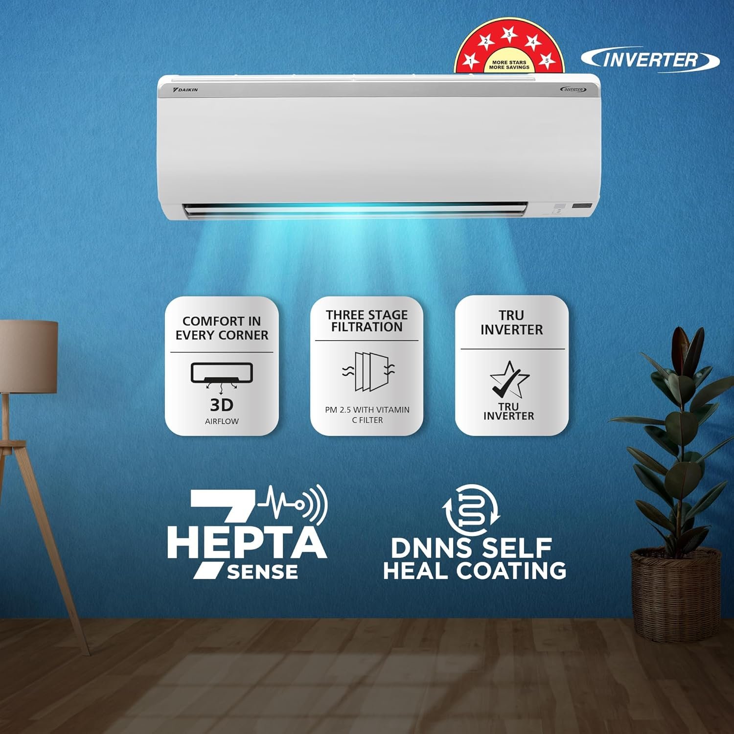 Daikin 1 Ton 5 Star Inverter Split AC (Copper, PM 2.5 Filter, 2022 Model, MTKM35U, White) - Image 3