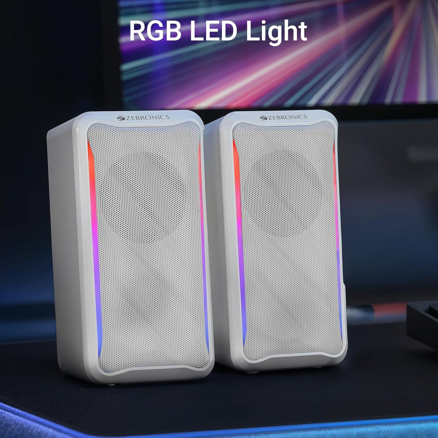 ZEBRONICS Igloo 2, 2.0 USB Computer Speakers, 10 Watts, RGB LED, USB Powered, AUX, Volume Control Pod for PC, Laptops, Desktop (White) - Image 5