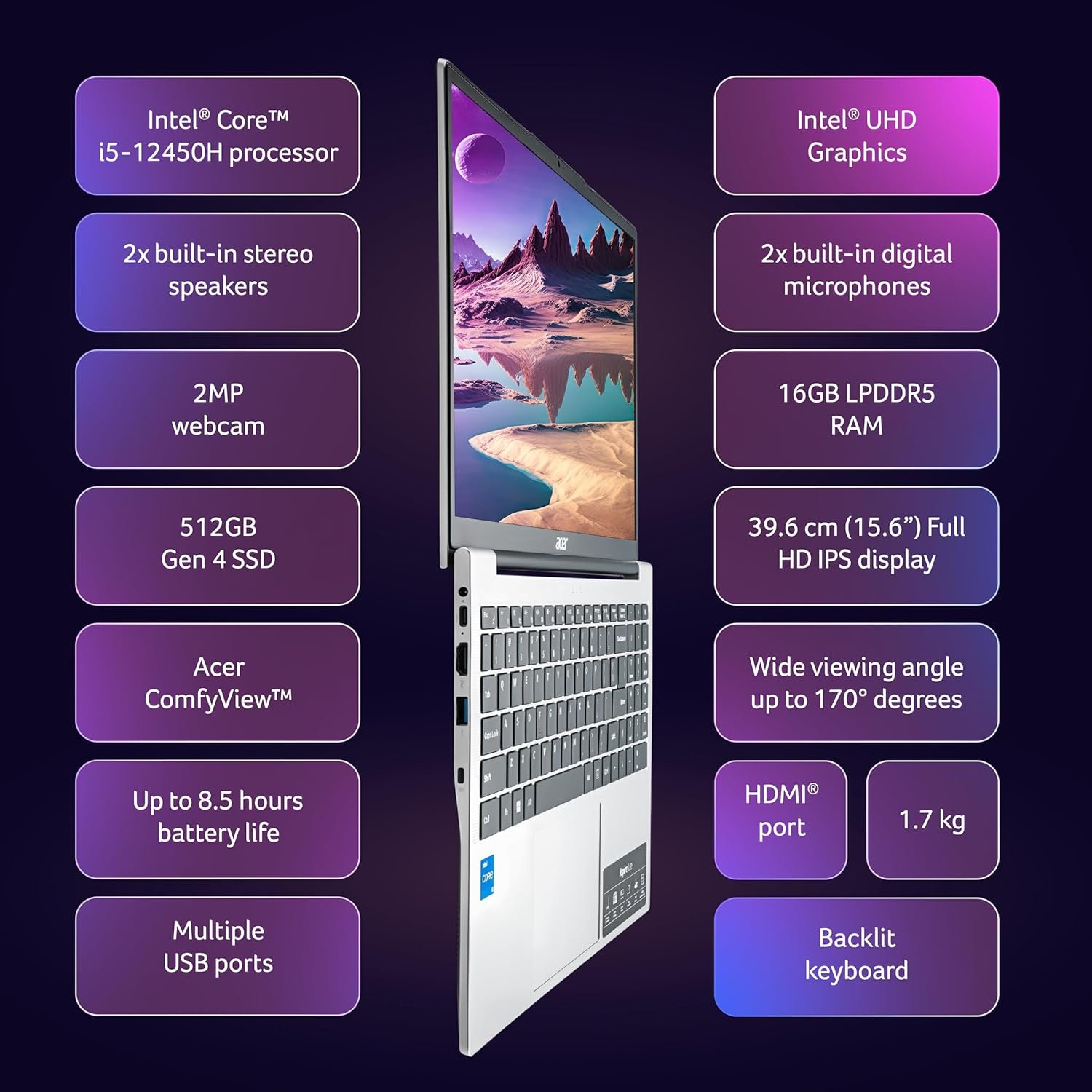 Acer[SmartChoice Aspire Lite 12thGen Intel Core i5-12450H Premium Laptop(Win11Home/16GB RAM/512GB SSD/IntelUHD Graphics/MSO)AL15-52H, 39.62cm(15.6") FHD IPS Display,Backlit Keyboard,Pure Silver, 1.7KG - Image 5