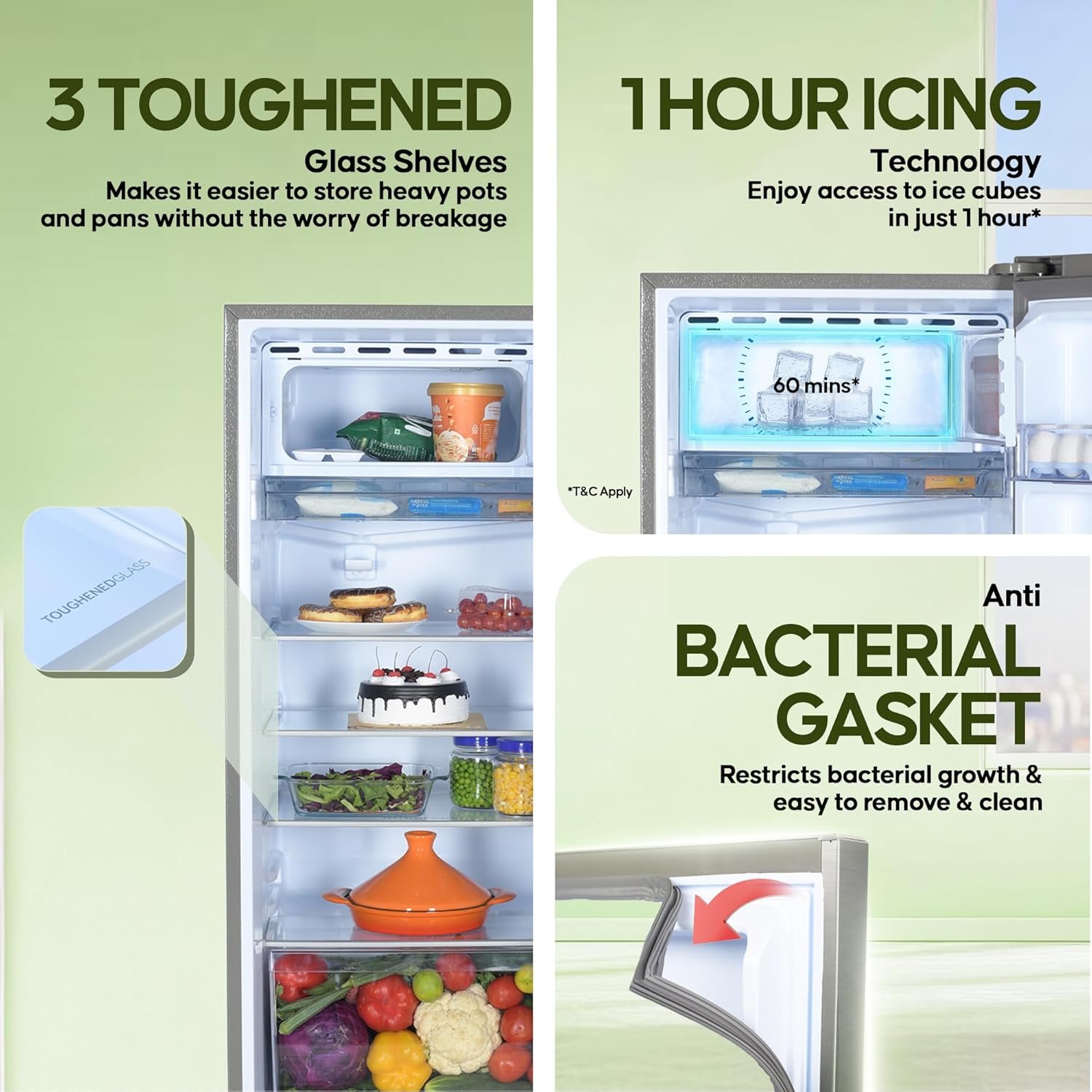 Haier 190L 4 Star Direct Cool Single Door Refrigerator | 3 Toughened Glass Shelves | Fast Ice Making in Just 60 minutes | Large Veg Box| Easy Clean Back (HED-204DS-P, Dazzle Steel) - Image 3