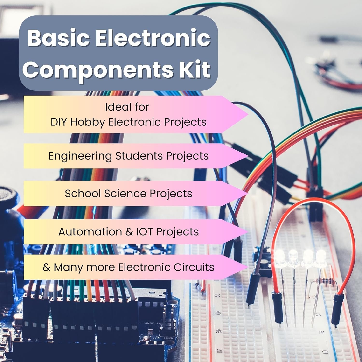 Lalitha electronic components kit - Breadboard kit with 350+ components electronics kit includes breadboard, resistor kit, capacitors kit, transistors kit for prototyping projects, DIY Hobby projects - Image 7