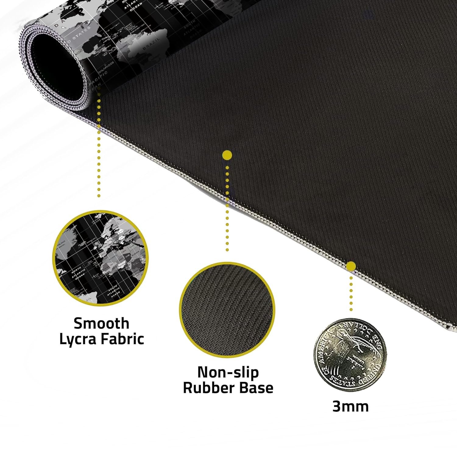 Dyazo Large World Map Anti-Slip Extended Desk Mat| Mouse Pad | Water Resistant Mat for Laptop| Computer Size 800 x 300 x 3 mm (Black No Logo) - Image 4